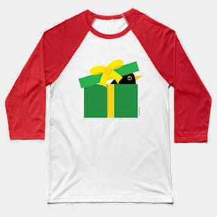 Cute Blackbird Peeking Out Of A Gift Box Baseball T-Shirt